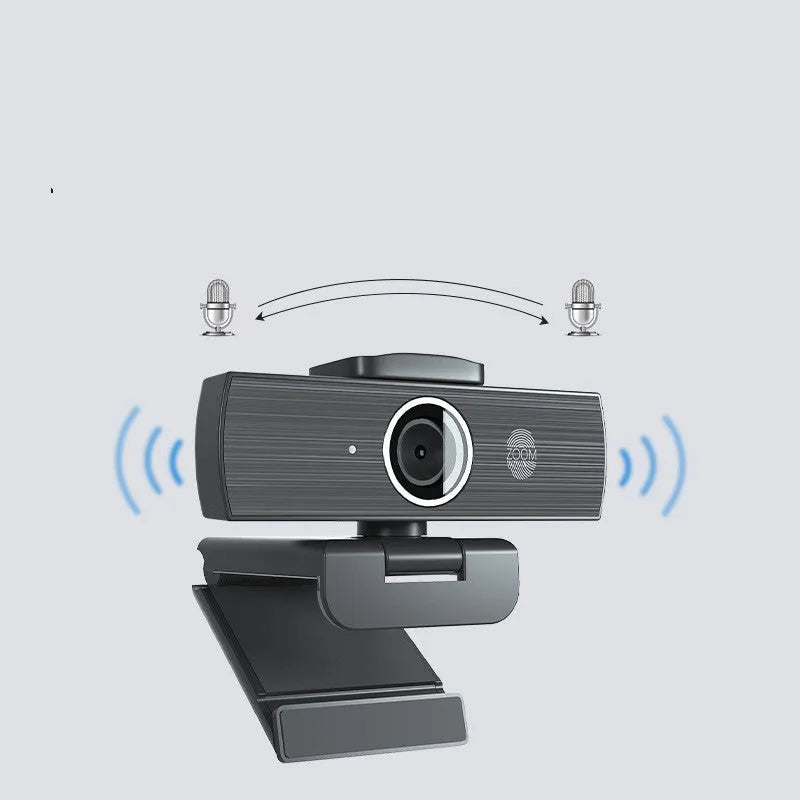 Black 8 MP USB webcam with attached magnetic privacy cover on its lens