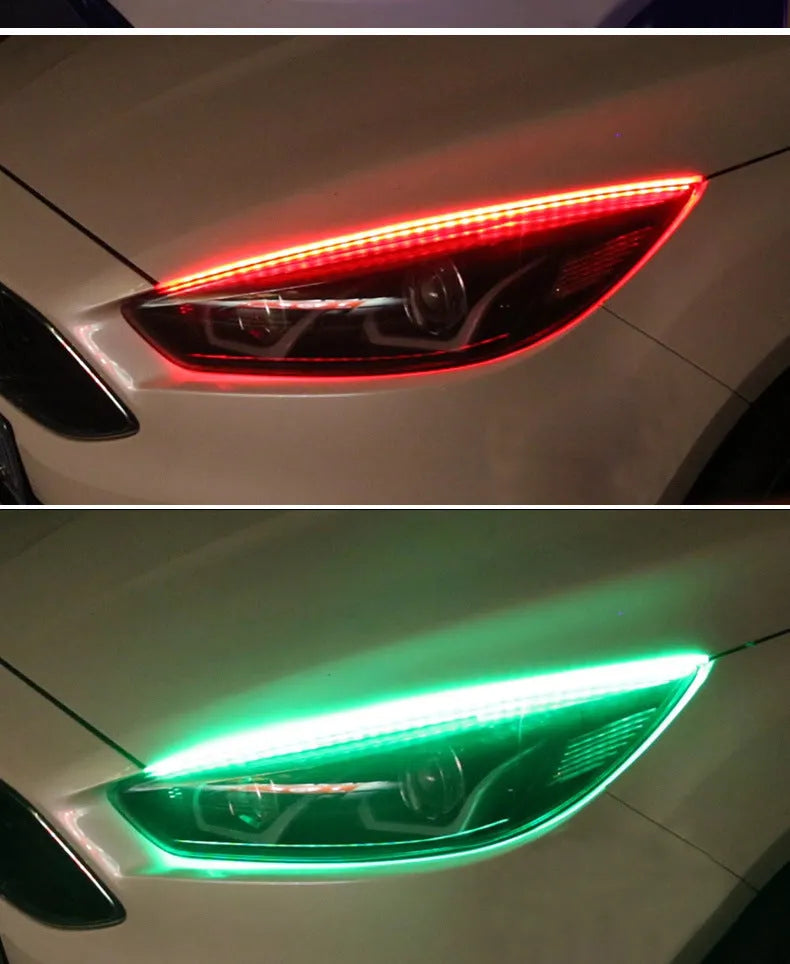 RGB colour changing LED daytime running light strip for cars with wireless remote control in 30cm, 45cm or 60cm sizes.