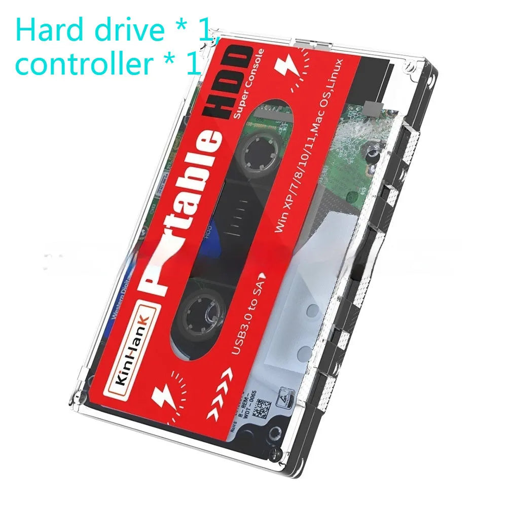 2TB external mechanical hard drive with USB cable and protective storage box
