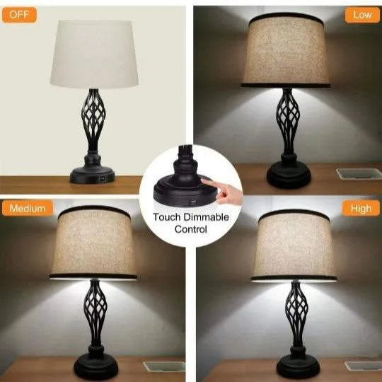 Modern alloy bedside lamp with touch dimming and a USB charging port on the base.
