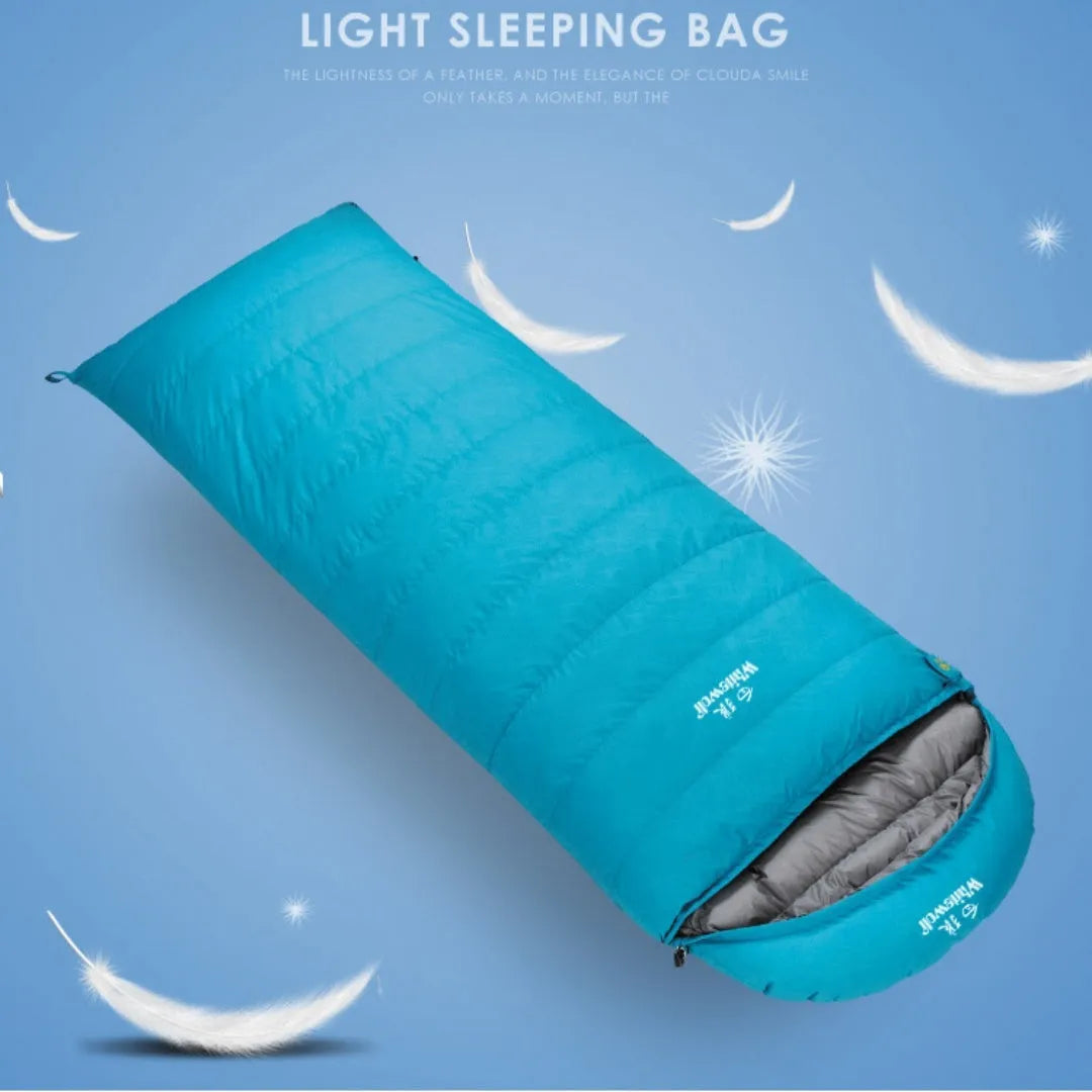 Black outdoor sleeping bag with envelope structure and white goose down filler for camping