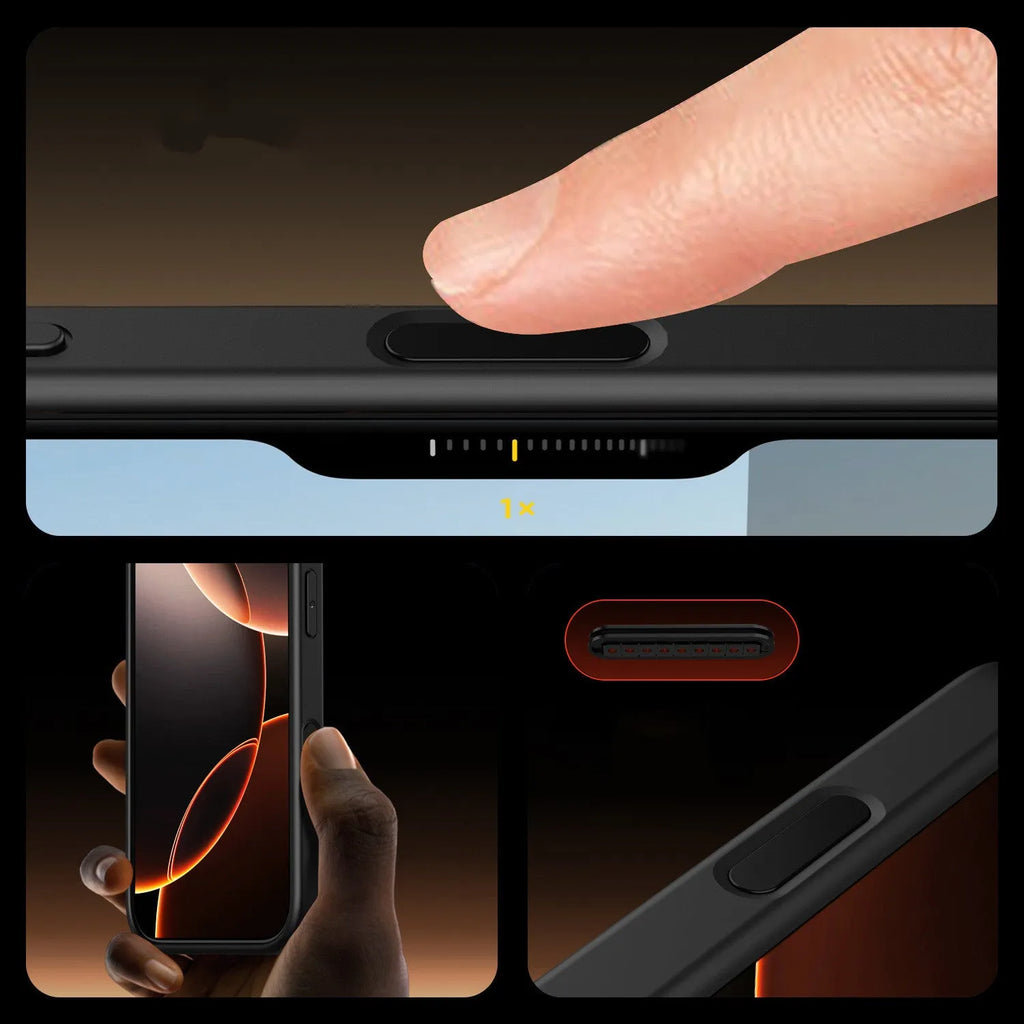 Black transparent magnetic iPhone 16 phone case with airbag drop protection shown on mobile phone