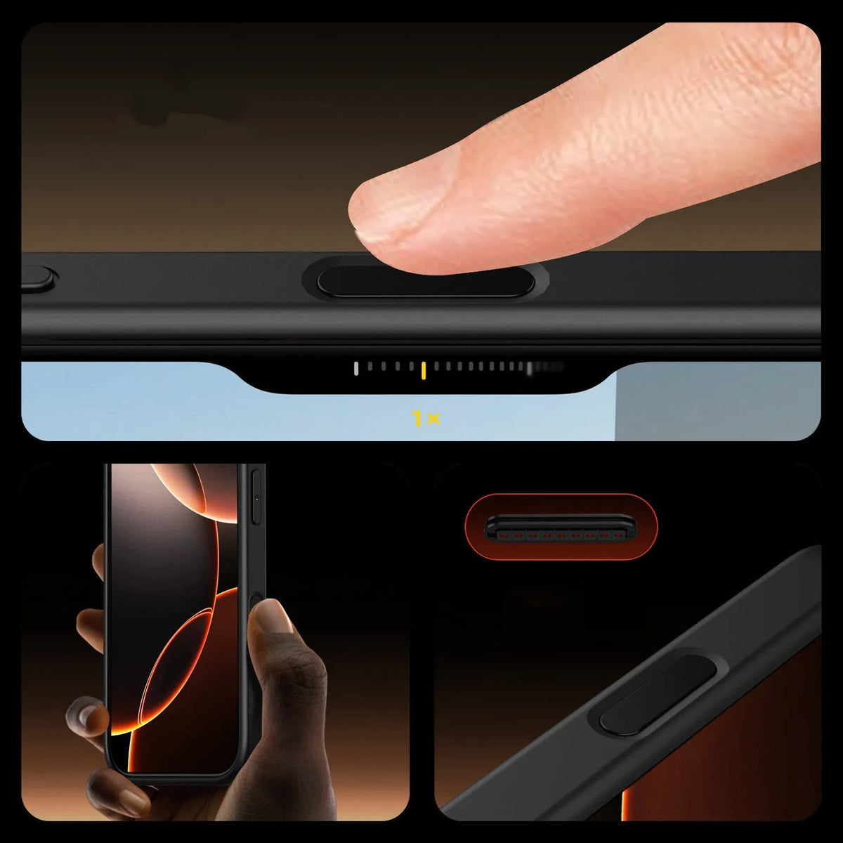 Black transparent magnetic iPhone 16 phone case with airbag drop protection shown on mobile phone