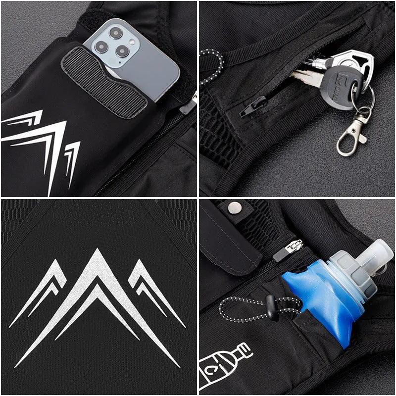 Breathable mesh running vest with phone pocket in classic black or moonlight grey colour options