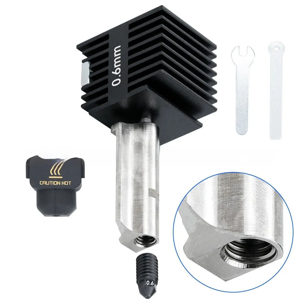 Bambu Lab A1 Mini hardened steel hot end nozzle assembly with black silicone sleeve