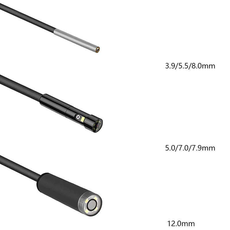 Handheld industrial endoscope with 4.5-inch screen and black probe on a coiled cable