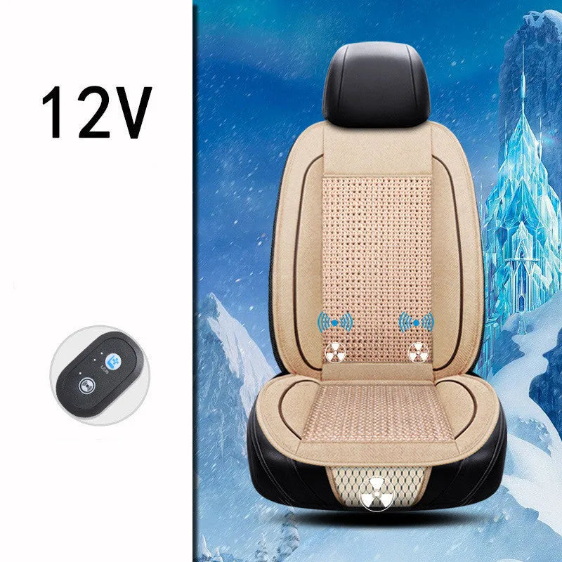 Square black car ventilation seat cushion with power cord on car seat