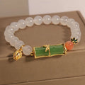 White agate jasper Chinese bamboo beaded bracelet with natural jade construction for women