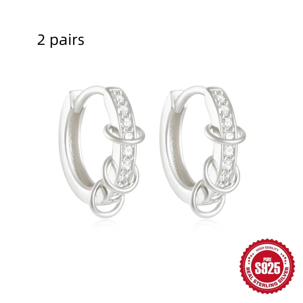 Sterling silver geometric stud earrings with circular design in gold or silver electroplated finish