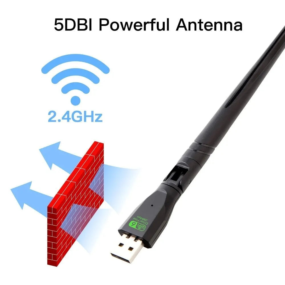 Black USB WiFi6 wireless network card for computer connectivity
