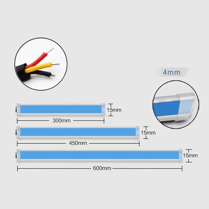 Flexible silicone car LED daytime running light strip with flowing turn signal in multiple length options