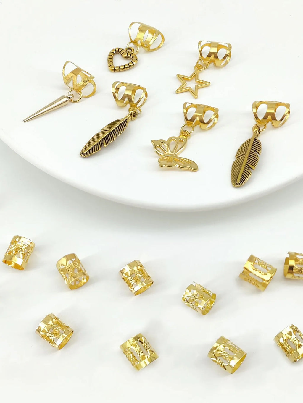 26-piece antique dirty braid hair rings with leaves design in gold or silver colour