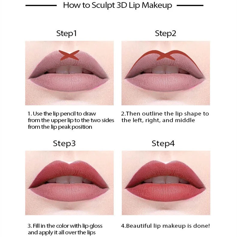 Matte finish lip liner pencil in wooden casing, shown in one of 14 available shades including nudes and reds.