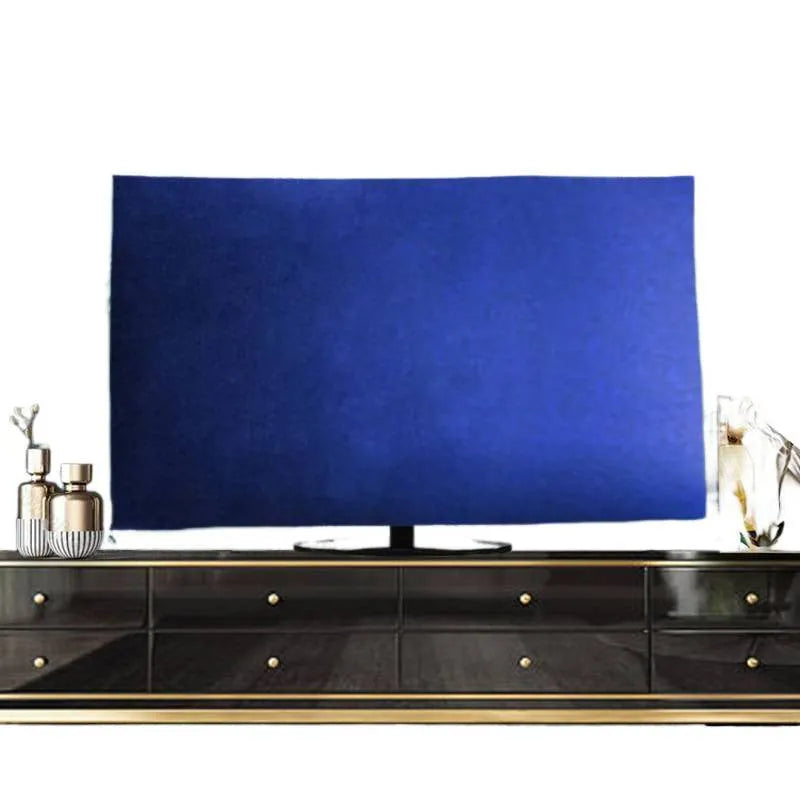 A velvet TV cover in a light blue colour, showing its soft texture and national style pattern, laid flat.