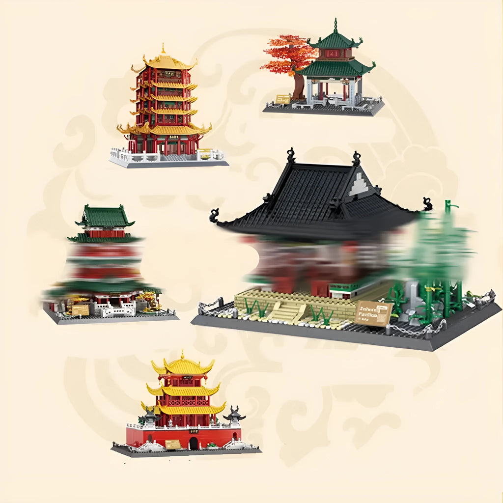 Wange small particle ABS plastic building blocks set with over 800 pieces for constructing architectural landmarks.