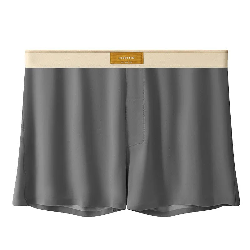 Three pairs of men's solid colour loose fit ice silk underwear in various colour combinations
