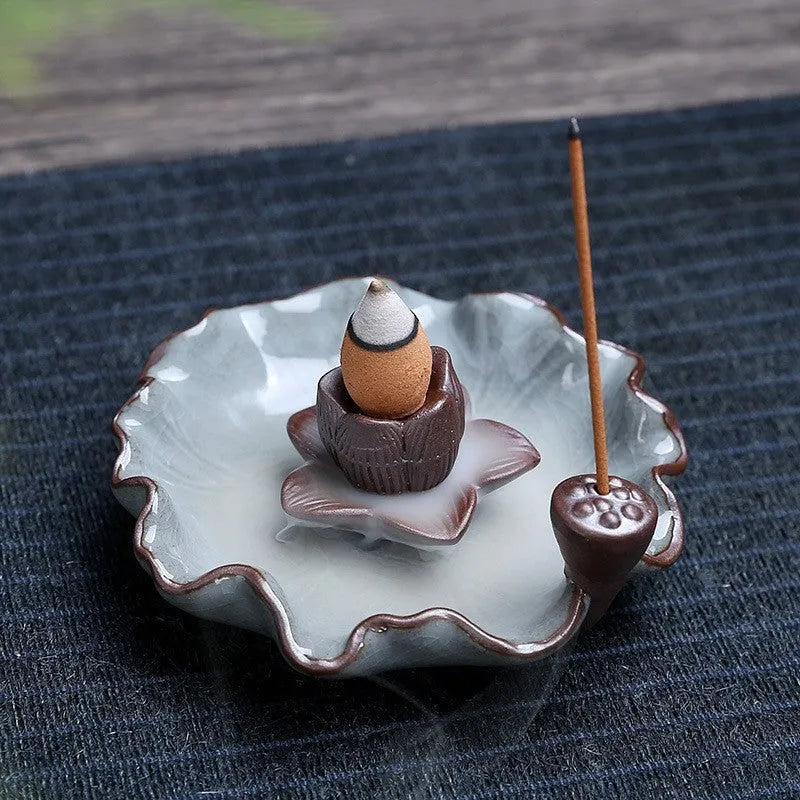 Purple clay ceramic reverse flow incense burner with Ge kiln process and new Chinese style design