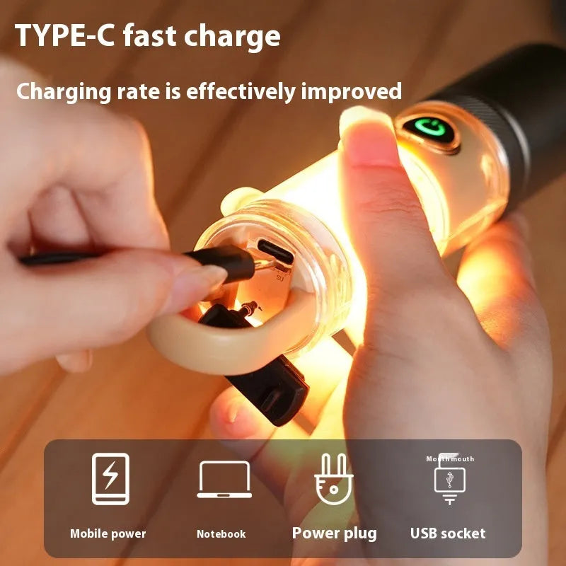 Orange or beige multifunctional flashlight with optical zoom and dual light source