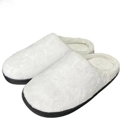 Pair of printed cotton slippers with flannel lining, showing a low heel and TPR sole.