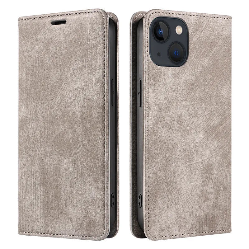 Magnetic flip phone case for iPhone in TPU and leather construction showing black colour option