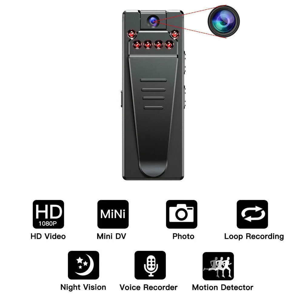 Black 1080p HD home security camera with night vision and motion detection