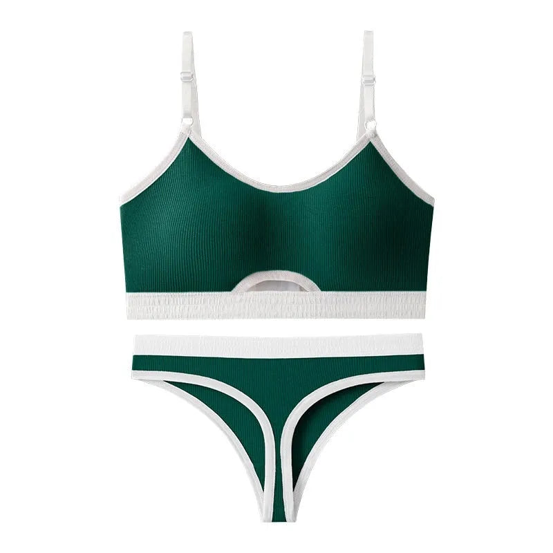 Beauty back contrast colour sports underwear vest set with underwired tube top and chest pads