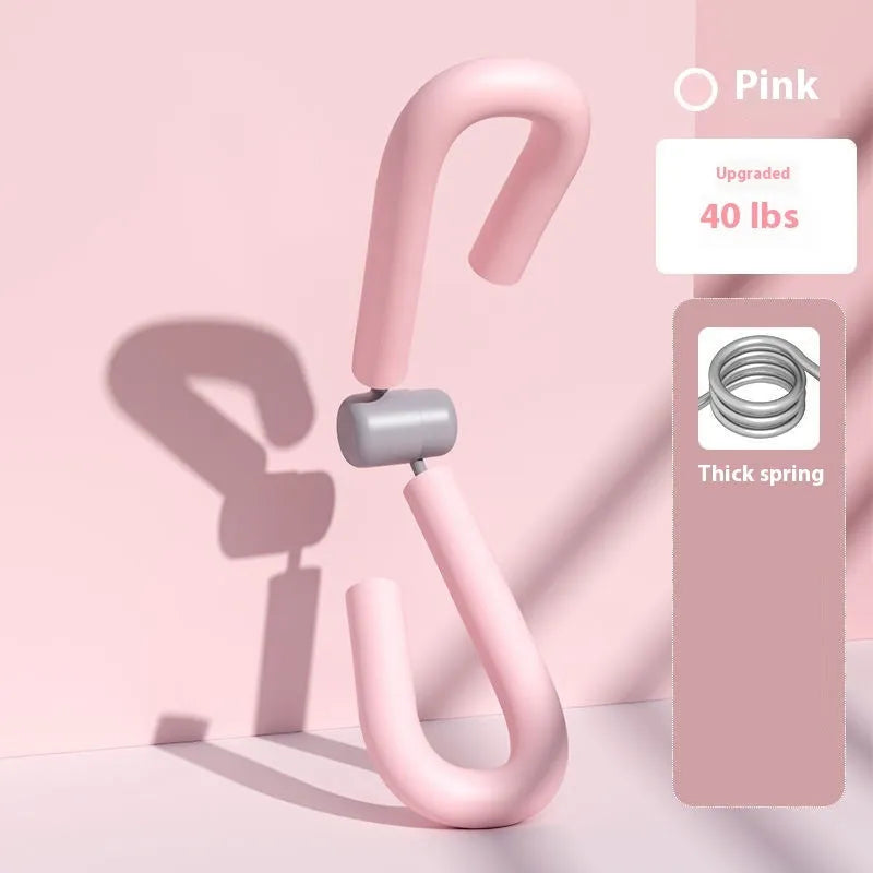 Yoga four-piece fitness set showing leg beauty device, chest expander, yoga ring, and tension rope.