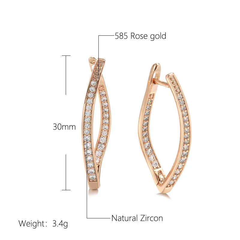 Geometric-shaped copper drop earrings for women with zircon stones, shown as a pair.