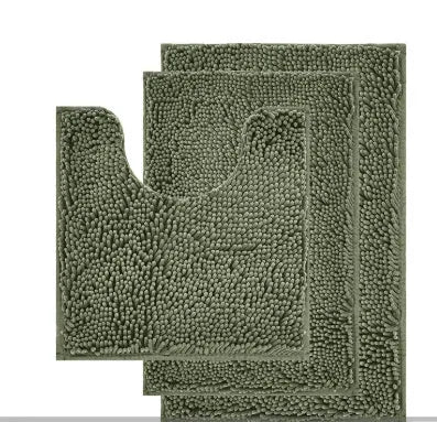 Chenille long hair bathroom three-piece carpet set with U-shaped mat and rectangular mats in modern colours.
