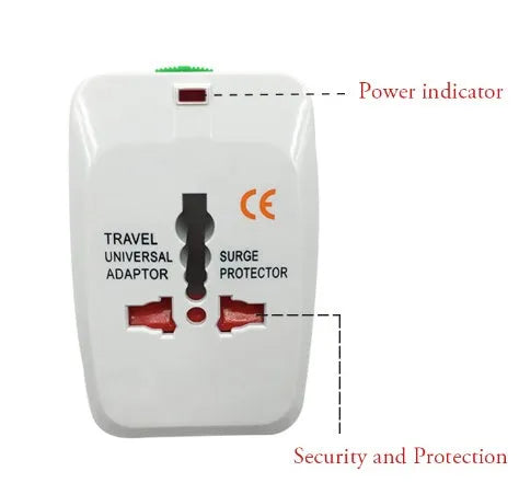 Universal travel plug adapter converter on a white background