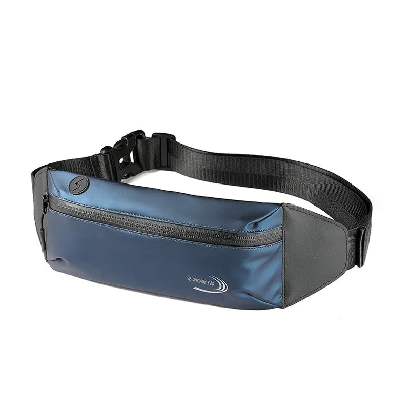 Men's waterproof waist bag in Derm Oxford polyester showing blue, black and grey colour options