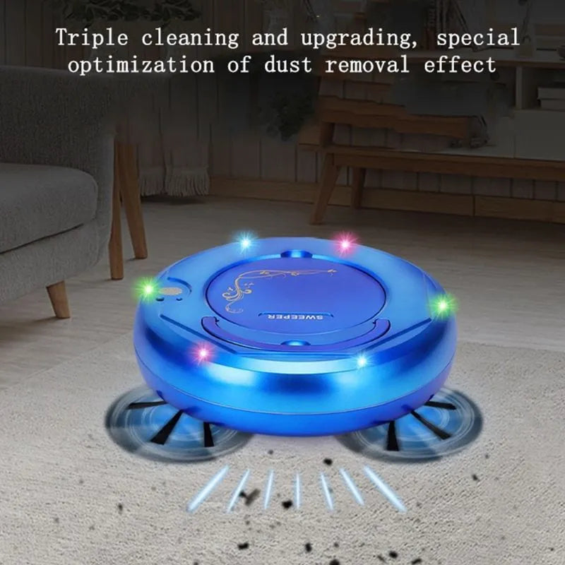 Lazy Smart robot vacuum cleaner in blue, black, or white colour on a hard floor.