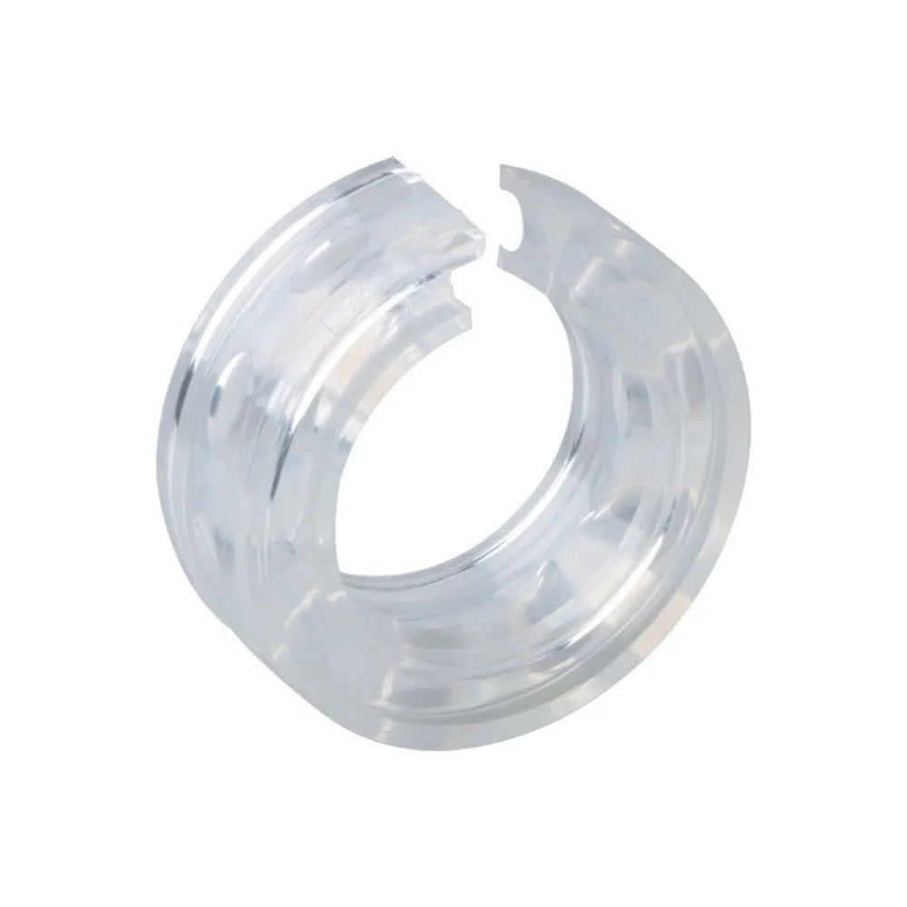 Transparent rubber shock absorber buffers for car springs in six sizes with visible spring gap.