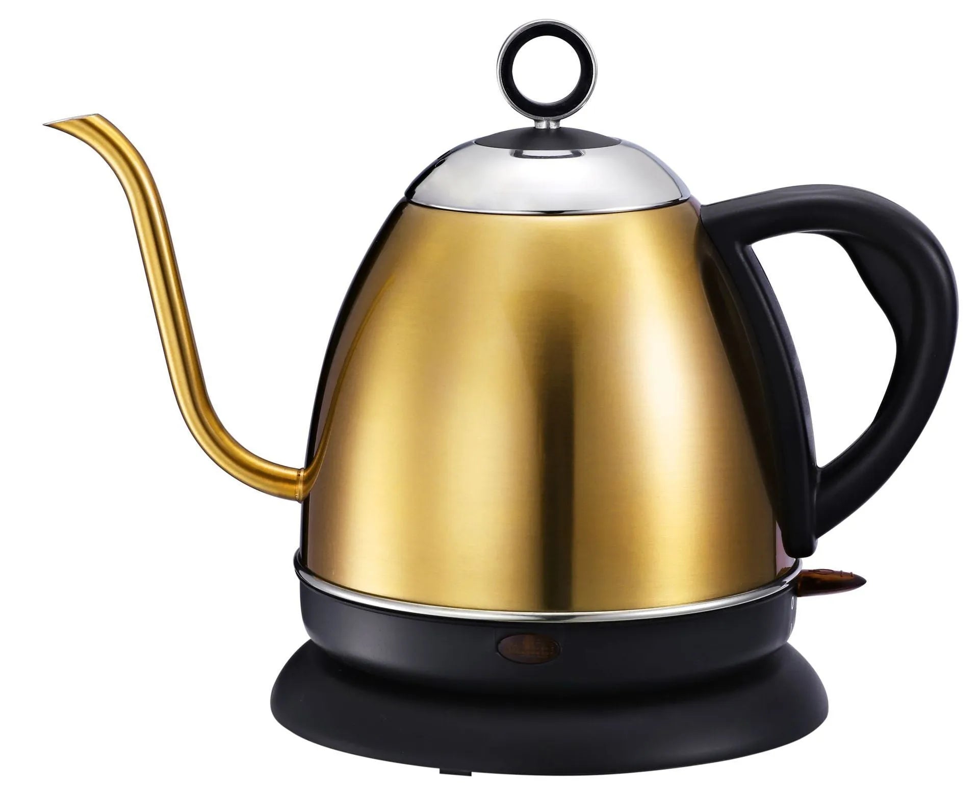 Gold automatic stainless steel electric kettle with touch controls and 1 litre capacity.