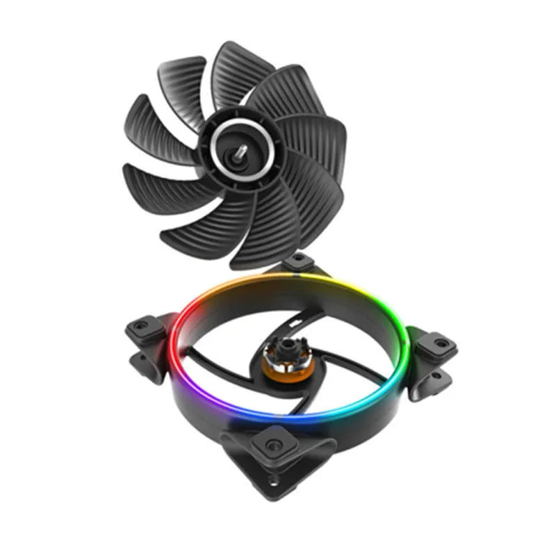 Set of three black 12cm PC case fans with illuminated RGB lighting on the blades.