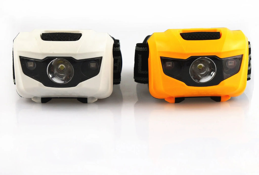 Cat Eye 2 generation waterproof LED head torch in black, orange, purple or white with head strap and multiple light modes