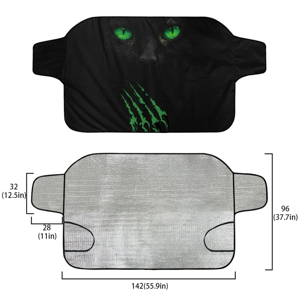 Car front snow protection cover measuring 130x70cm with aluminium fabric and lanyard installation