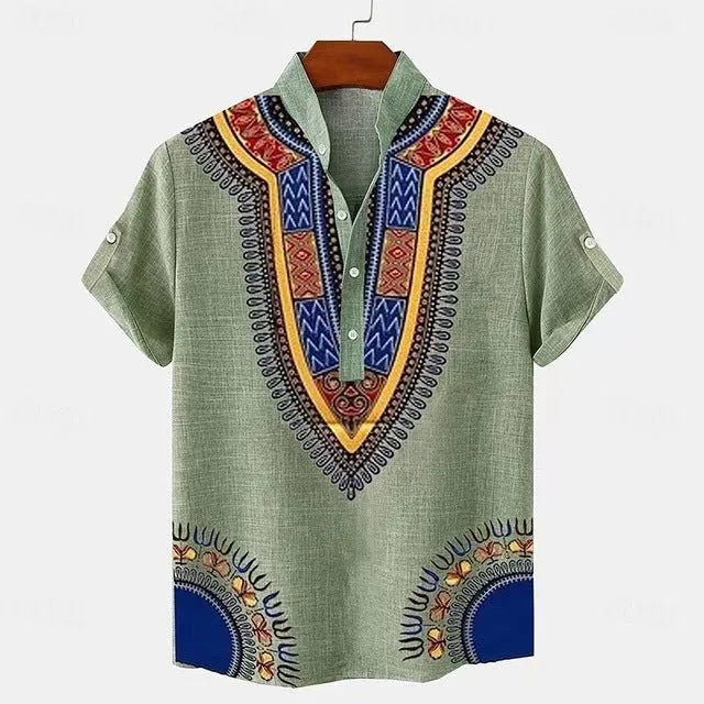 Men's striped casual shirt in linen-look polyester with personalised buttons and loose fit