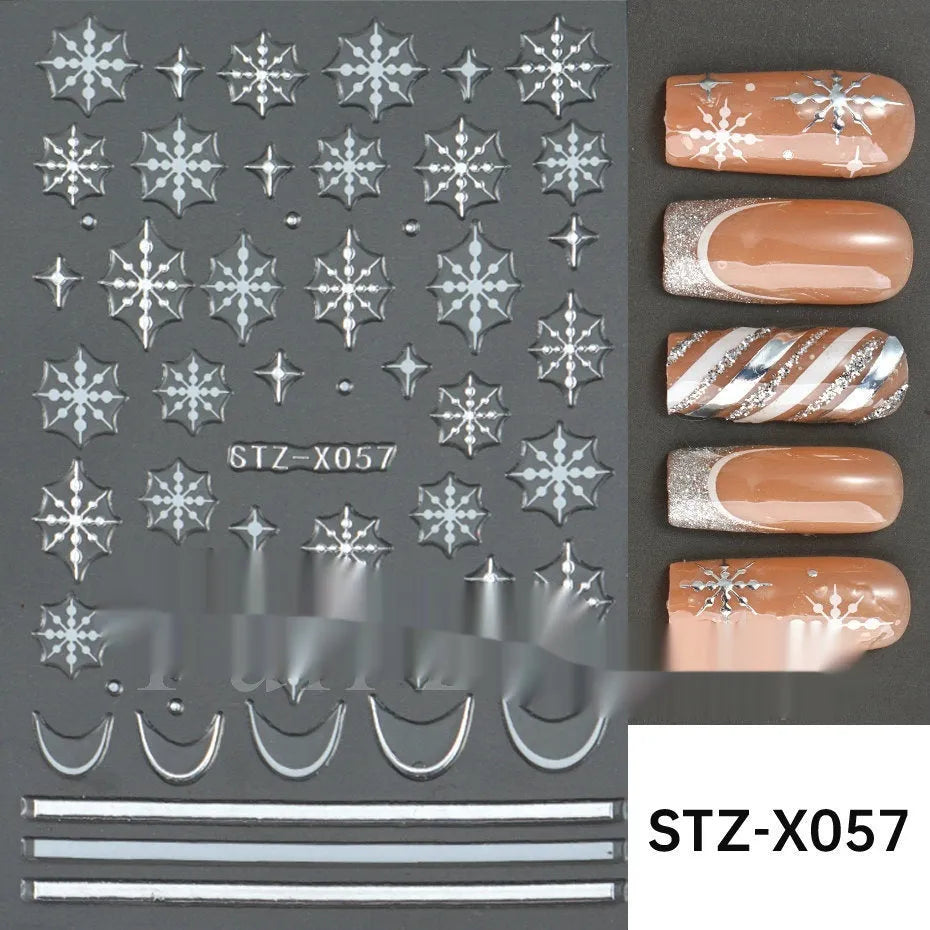 Cartoon nail art stickers with black and silver strip love pattern design