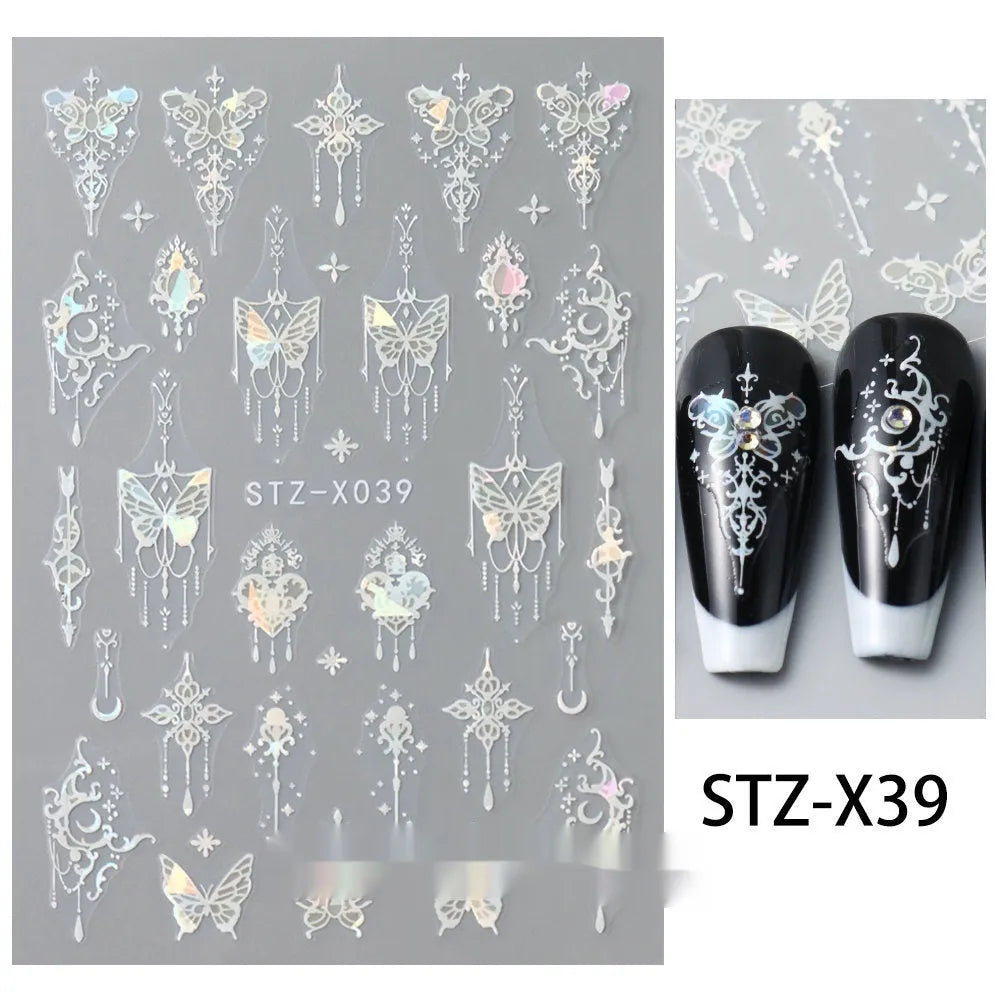 Cartoon nail art stickers with black and silver strip love pattern design