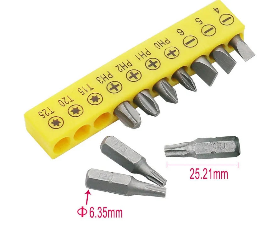 L-shaped double-headed socket wrench set with drill bits and sockets on a workbench.