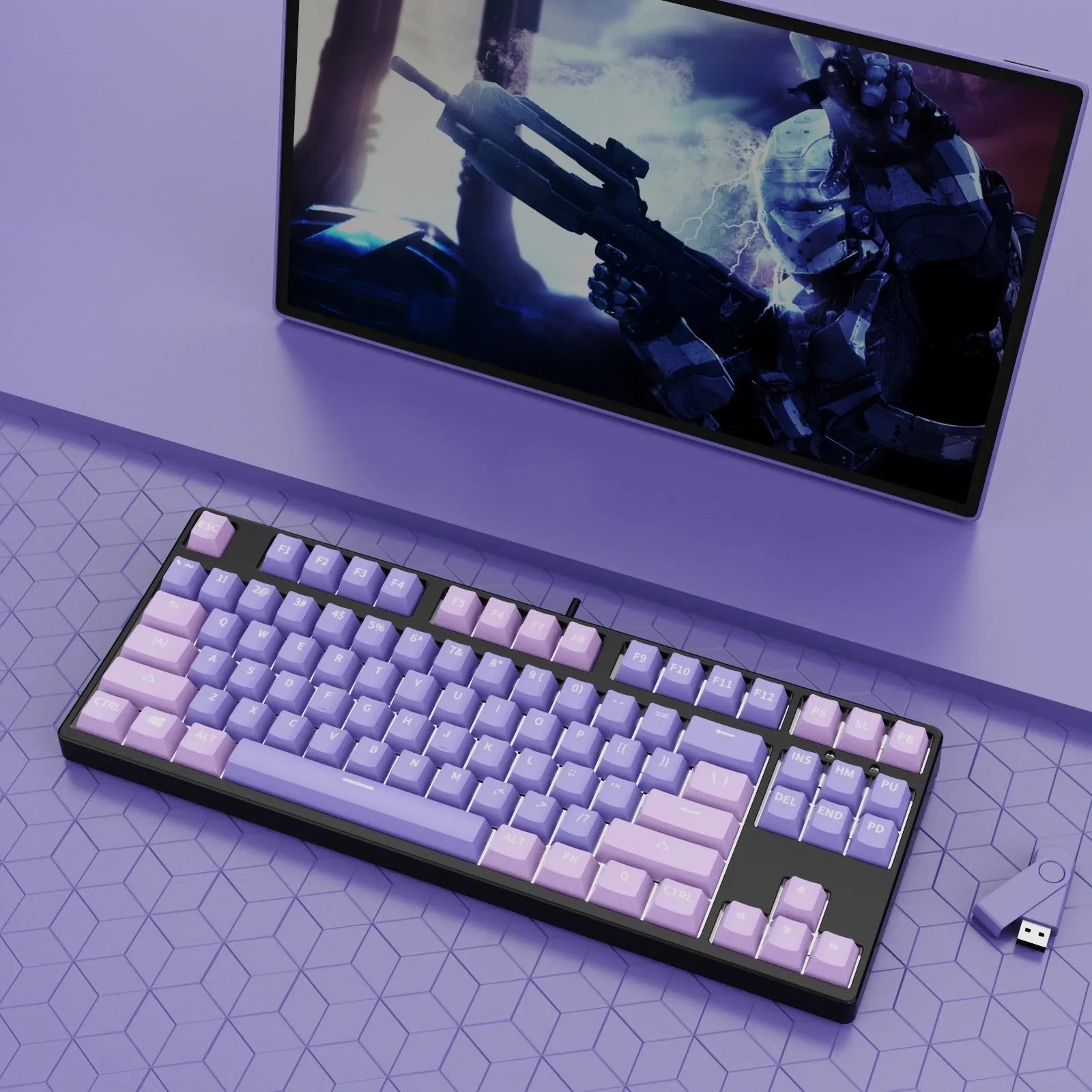 87 key wired mechanical keyboard with metal chassis shown in a black, orange, and yellow colour configuration.