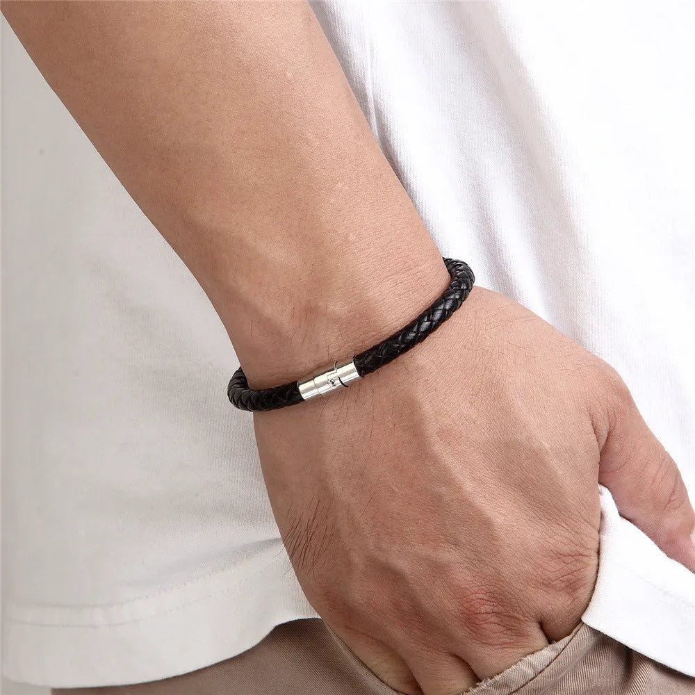 Men's titanium steel geometric wire bracelet with a magnetic clasp closure shown in silver tone.