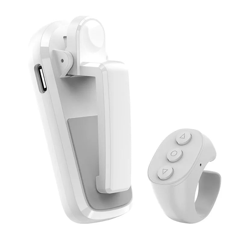 Wireless page turner remote control with clicker for e-readers and tablets in black, white, or pink.