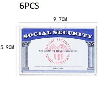 Transparent PVC social security card holder measuring 9.7 by 5.9 centimetres