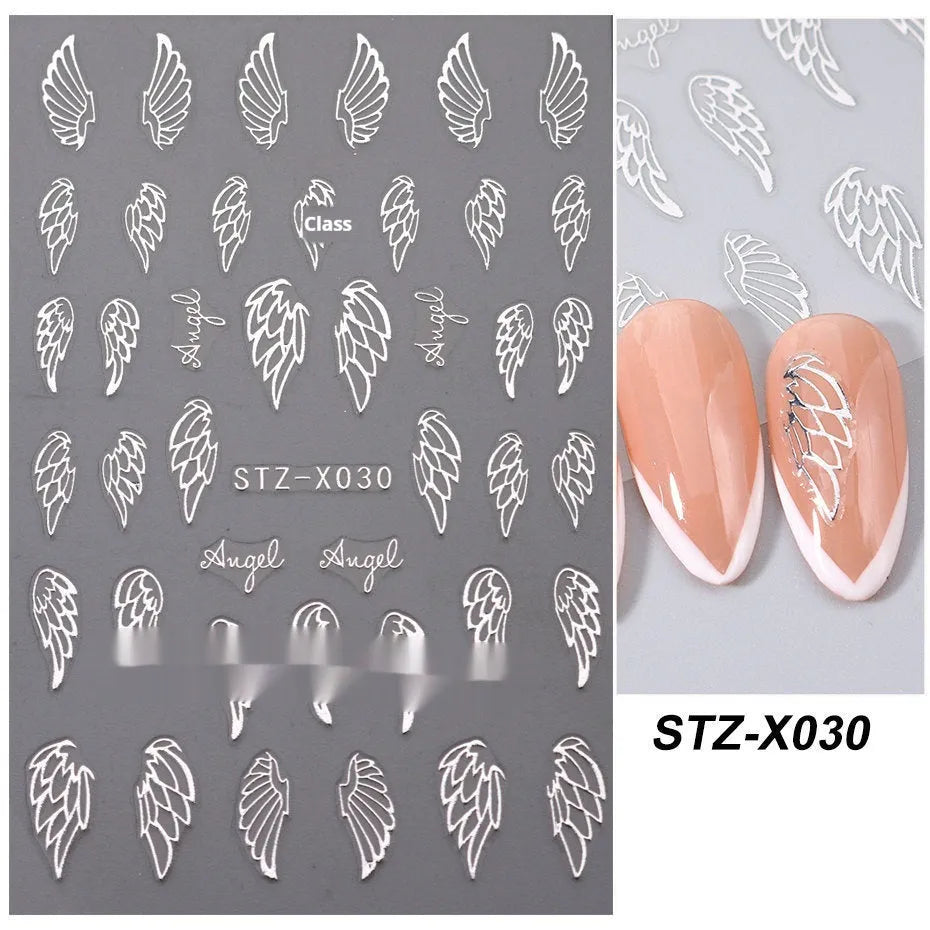 Cartoon nail art stickers with black and silver strip love pattern design