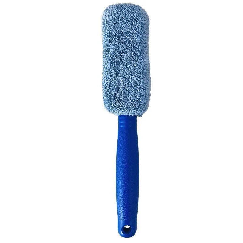 Microfiber car tyre brush with long 29cm handle in blue or grey colour