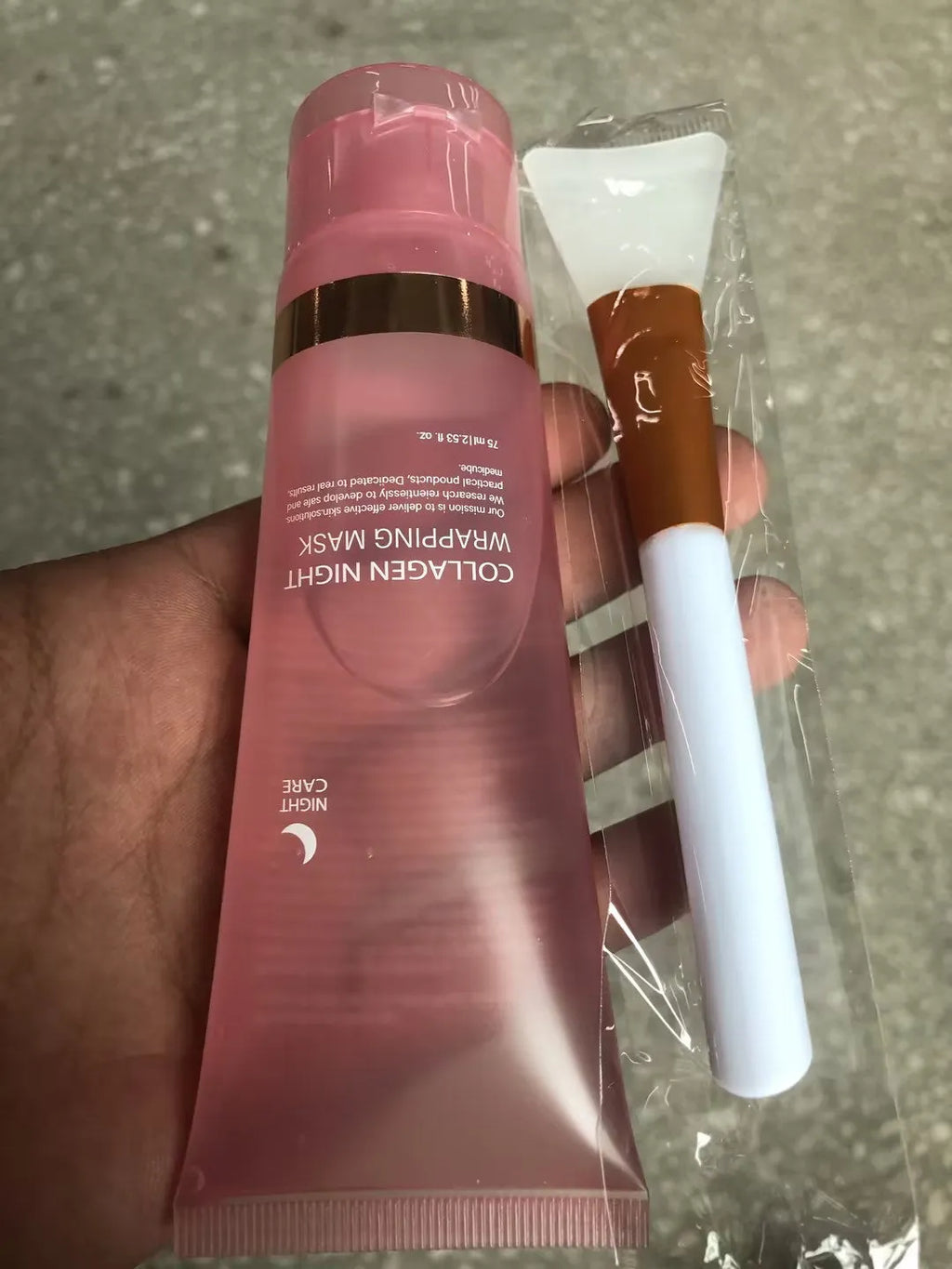 Collagen night face mask in 75ml bottle with application brush for firming and hydration