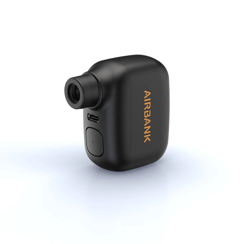 Black USB rechargeable electric bicycle tyre inflator pump with compact dimensions
