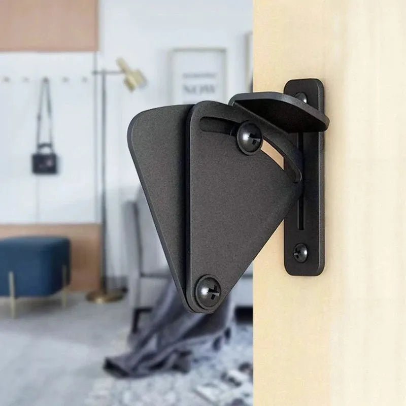 Black stainless steel sliding barn door lock body available in S and M sizes for gap control